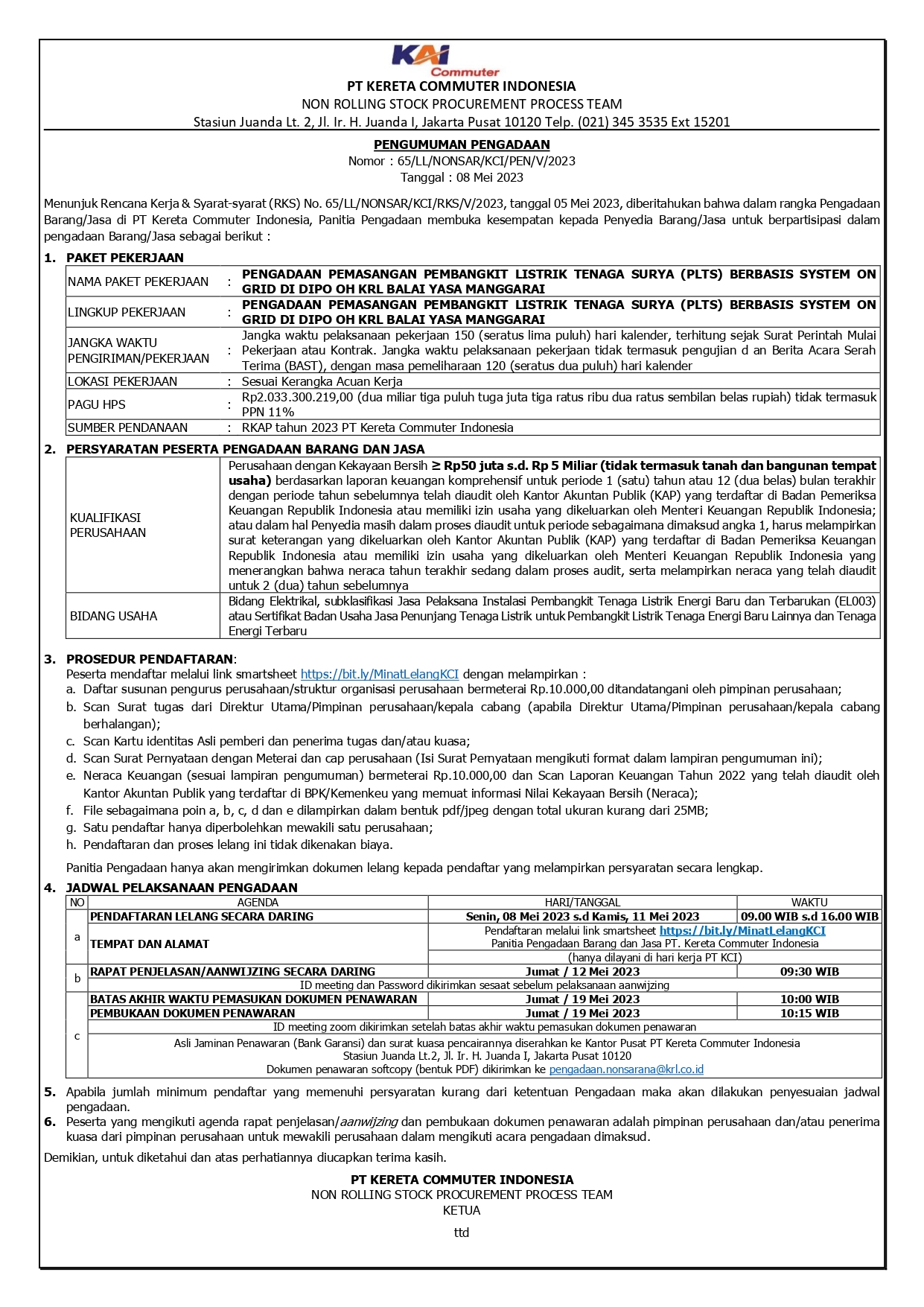 2 pengumuman 65 pengadaan pemasangan pembangkit listrik tenaga surya plts page 0001